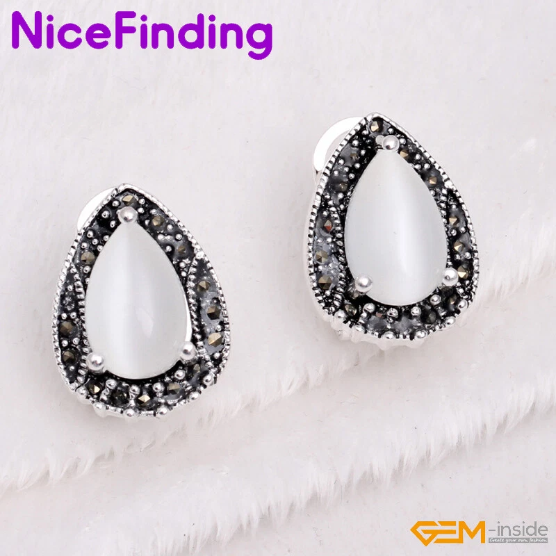 Surtido Piedra Gota Omega Espalda Plata Marcasita Cuentas Joyería Aretes Regalo Foto 4 de 4