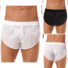 US Men's See-Through Swim Trunks Split Quick Dry Boxer Shorts Swimwear Beachwear