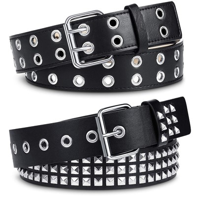 9814 Double Grommet Pu Leather Belt- Studded Punk Waist Belt For Women & YUCFOREN Double Grommet Belt PU Leather Punk Belt for Women  main image 2