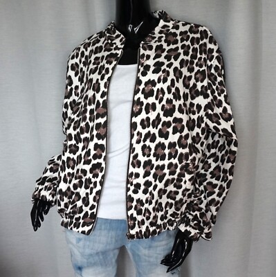 Blouson Jacke Jersey Leopard Animal Print Beige Taupe Schwarz 36,38,40,42 Neu
