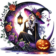 Wall Decal Sticker Halloween Moon Witch Wall Sticker 18X18cm Large