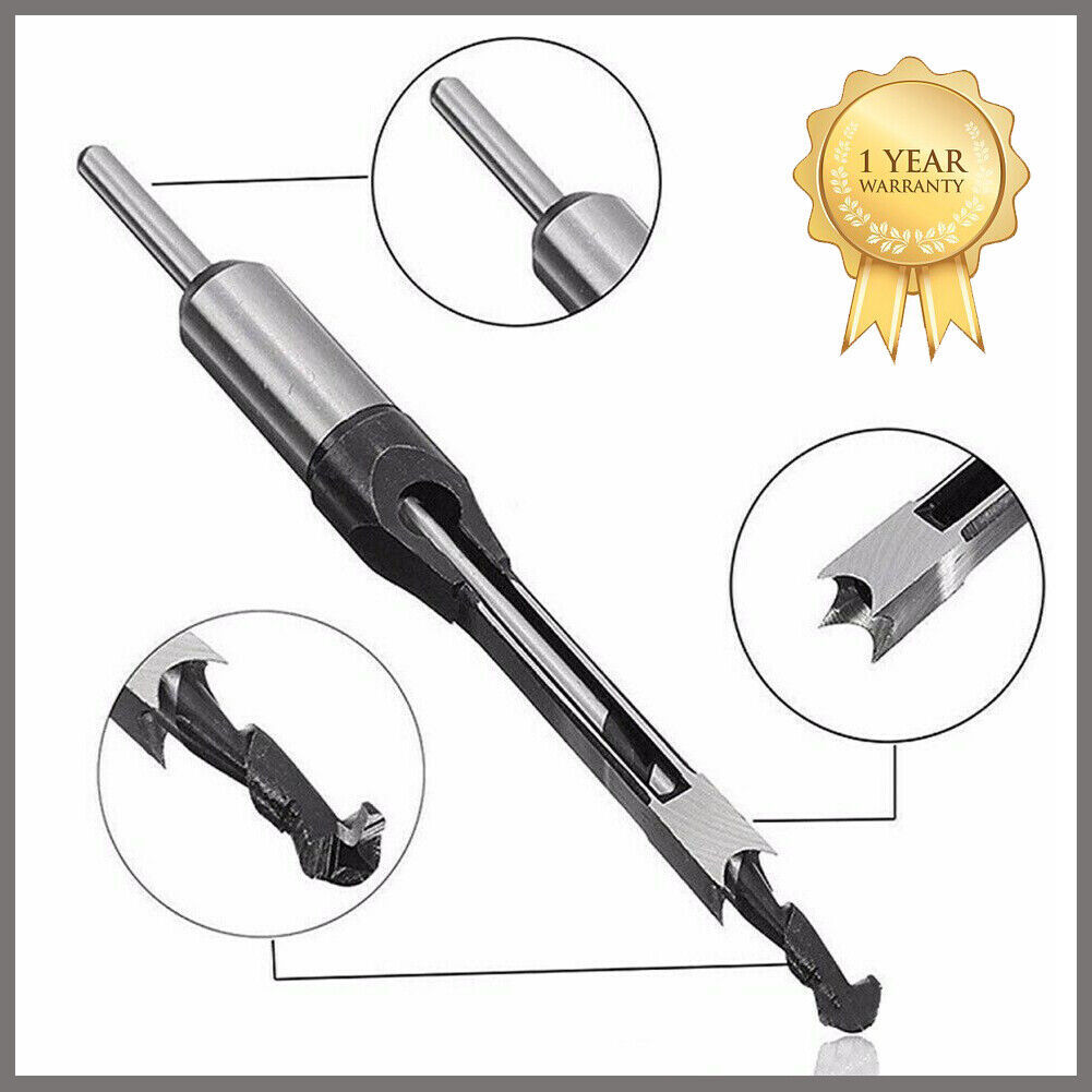 6Pcs Square Hole Saw Auger Drill Bit Mortising Chisel Woodworking 6.35