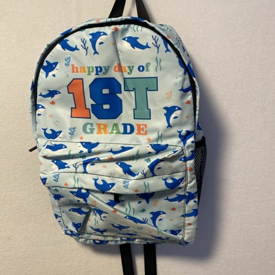 Backpack For Child First Grade 14x10 Dolphins Fish Blue With Side Holder New