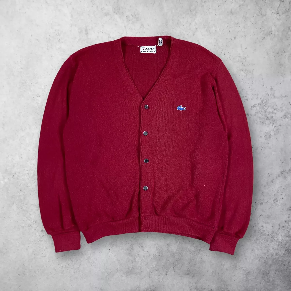Vintage 60s Izod Lacoste Cardigan Sweater Orlon Acrylic Maroon Size Large