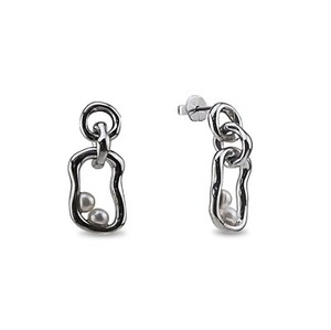 Authentic Women's Handmade Marine Pearl Ship Earrings 925 Silver with White Gold Plated