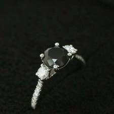 2.00 Ct. Round Black Diamond Lovely Ring in 925 Sterling Silver With Certified