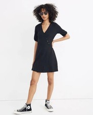 Madewell Black Cross Front Button Dress, Size Small, New With Tags Nwt