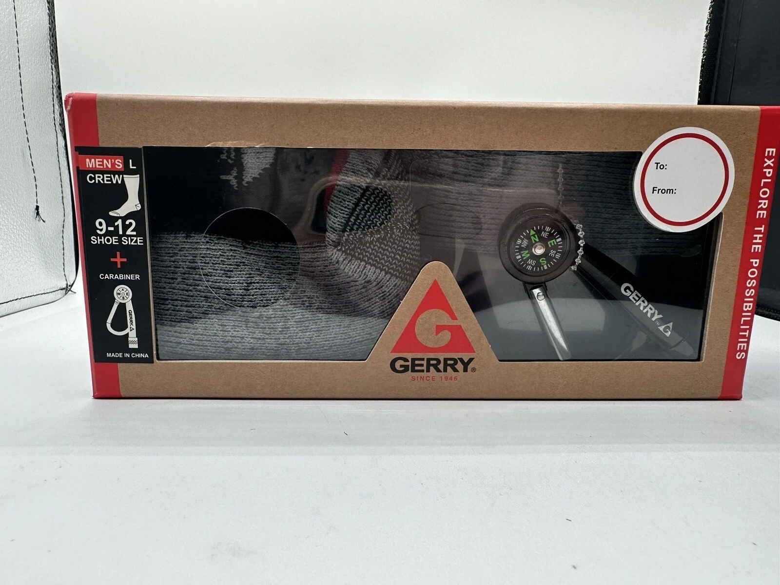 2 Pair Men's Gerry Outdoor Socks + A Carabiner w/Compass Fits Shoe Sz 9-12 New