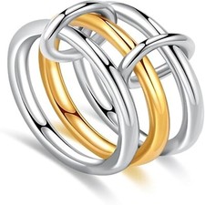 Two Tone Ring for Women Gold Silver Interlocking Ring Stacking Link Connected...