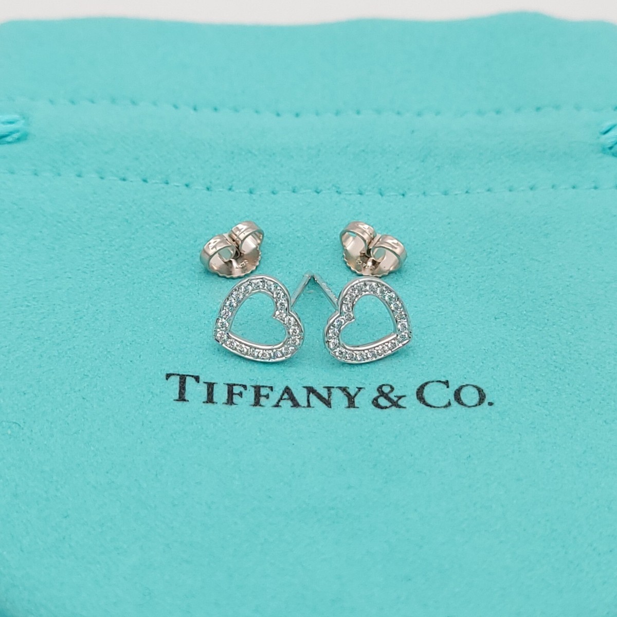 Tiffany & Co. Diamond Open Heart Stud Earrings in 18K White Gold