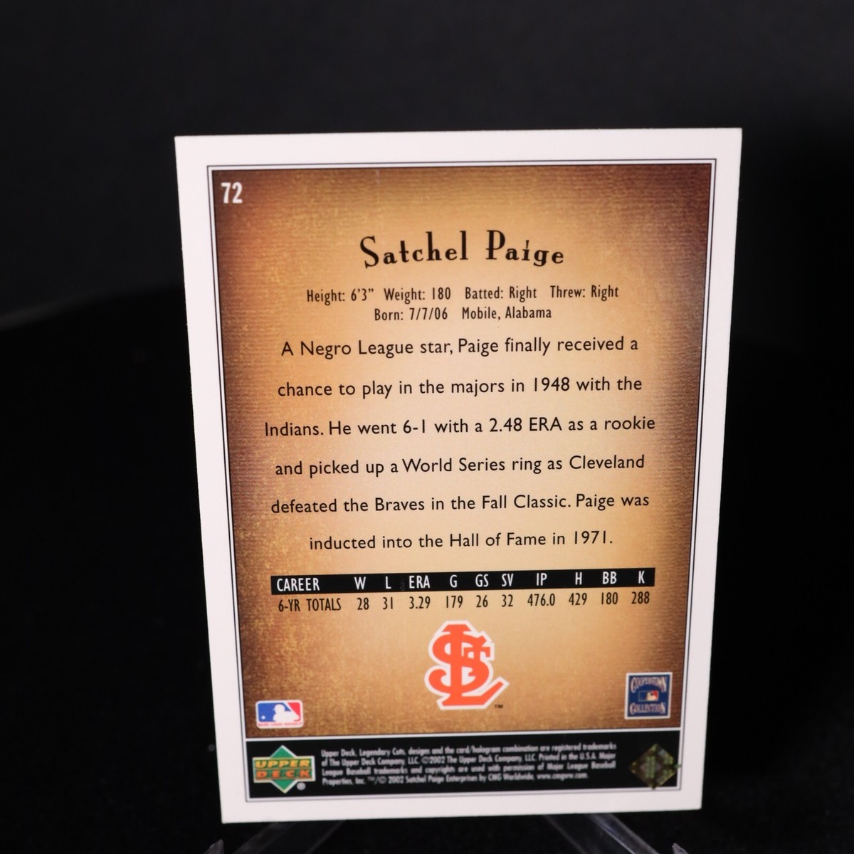 しぇるページ 2002 SP Legendary Cuts Baseball Card #72 Satchel Paige | eBay