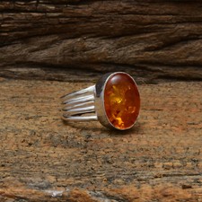 Valentine's Day Baltic Amber Gemstone 925 Sterling Silver Handmade Ring All Size