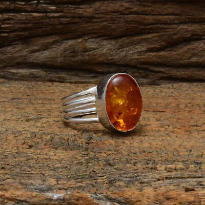 Baltischer Bernstein Ring 925 Silber Handgemacht Verstellbar Alle Größen - Bild 1 von 3