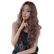 Korean Long Curly Wavy Fluffy Wig, Natural Heat-Resistant Hair Wig with Bangs