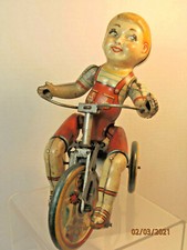 KIDDY CYCLIST TRICYCLE, USA Unique Art Vintage Wind Up Toy