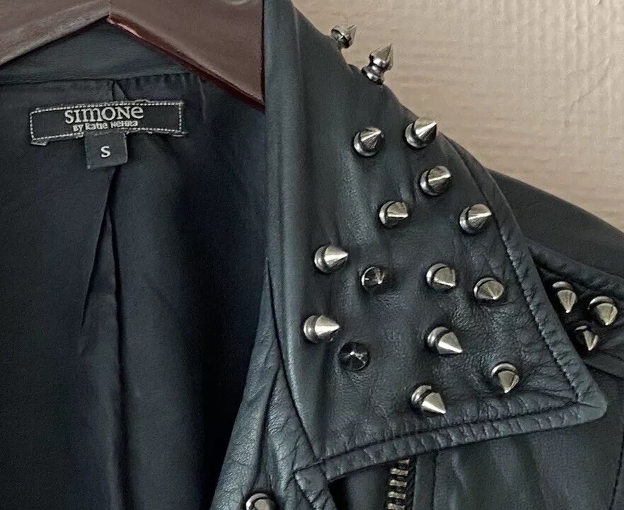Simone BY KATIE NEHRA スタッズ ライダースジャケット Simone by Katie Nehra Spiked Leather Biker Moto Jacket Sz S black