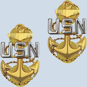 U.S NAVY  CHIEF PETTY OFFICER CLOTH E-7 COLLAR INSIGNIA SUBDUED/OD PAIR