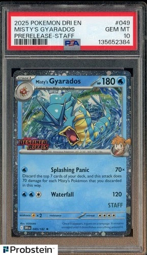 2025 Pokemon DRI EN Pre-Release Staff #049 Misty's Gyarados PSA 10 GEM MINT