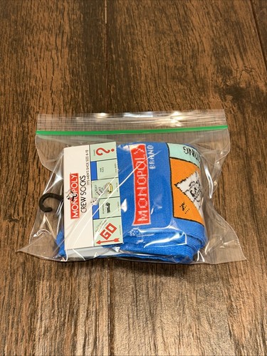 Hasbro Monopoly Gameboard Mens Sz 6-12 Blue Graphic Novelty Crew Socks 1 Pk New - Picture 7 of 7