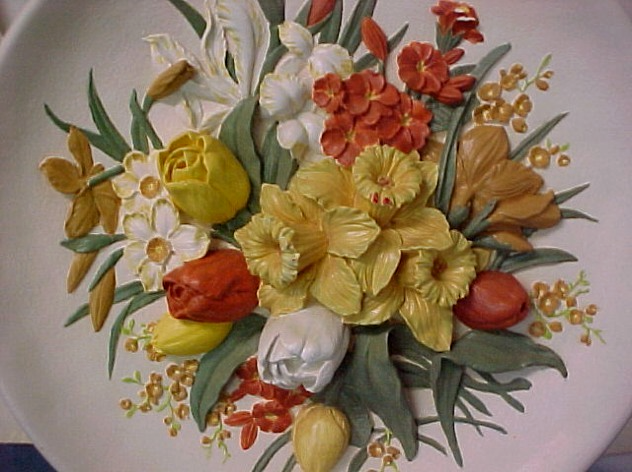 Vintage Art Nouveau Deco Chalkware 3D Flower Wall Art Sculpture