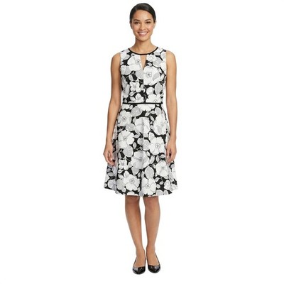 Donna Ricco Black White Floral Sleeveless Fit & Flare Keyhole Dress 12 8075234M