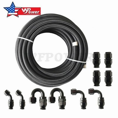 6AN-AN6 Black PTFE Nylon Fuel Line For 10/12/20/30ft Fittings PTFE  Hose Kit E85