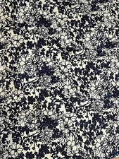 Indigo Blue White Floral 100% Linen Medium Weight Fabric 56" x  2 Yards