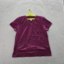 Koi By Kathy Peterson Women Scrub Top L Purple 247 Button Short Sleeve Logo