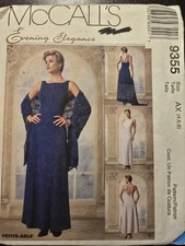 McCall's 9355 Evening Elegance Gown Pattern Lined Dress Scarf Sz 4,6,8 NOS Uncut