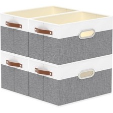 4 Pack Medium Gray / White Gray Collapsible Fabric Storage Bins with Handles