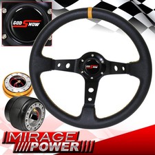 For 92-96 Prelude Black Steering Wheel Yellow Stitch Godsnow Gold Quick Release For 92-96 Prelude Black Steering Wheel Yellow Stitch Godsnow Gold Quick Release