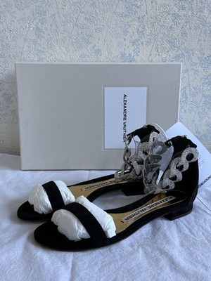 NEW Alexandre Vauthier Crystal Chain Flat Sandals Black Suede 37 IT SS20 Italy