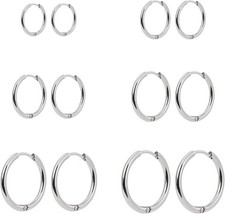 6 Pairs Hoop Earrings Set for Women, 316L Surgical Stainless Steel, Hypoallergen