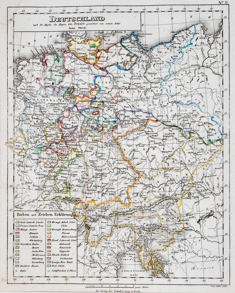 Deutschland Landkarte Stahlstich v. Streit 1837 Passepartout