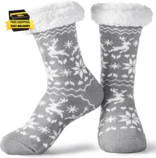 Womens Christmas Slipper Socks, Fuzzy Non Slip Warm Soft Crew Socks for Home, Ch