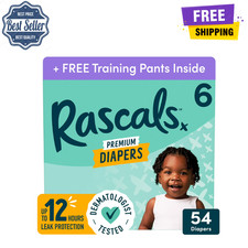 Rascals Premium Diapers, Size 6, 54 Ct, with 2 CoComelon Potty Training Pants