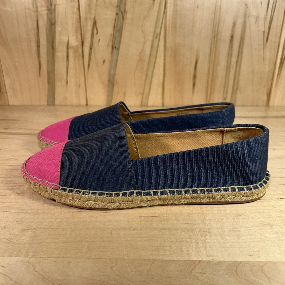 J. Crew Espadrille Flats Size 7 Navy Canvas Pink Cap Toe  display picture 1