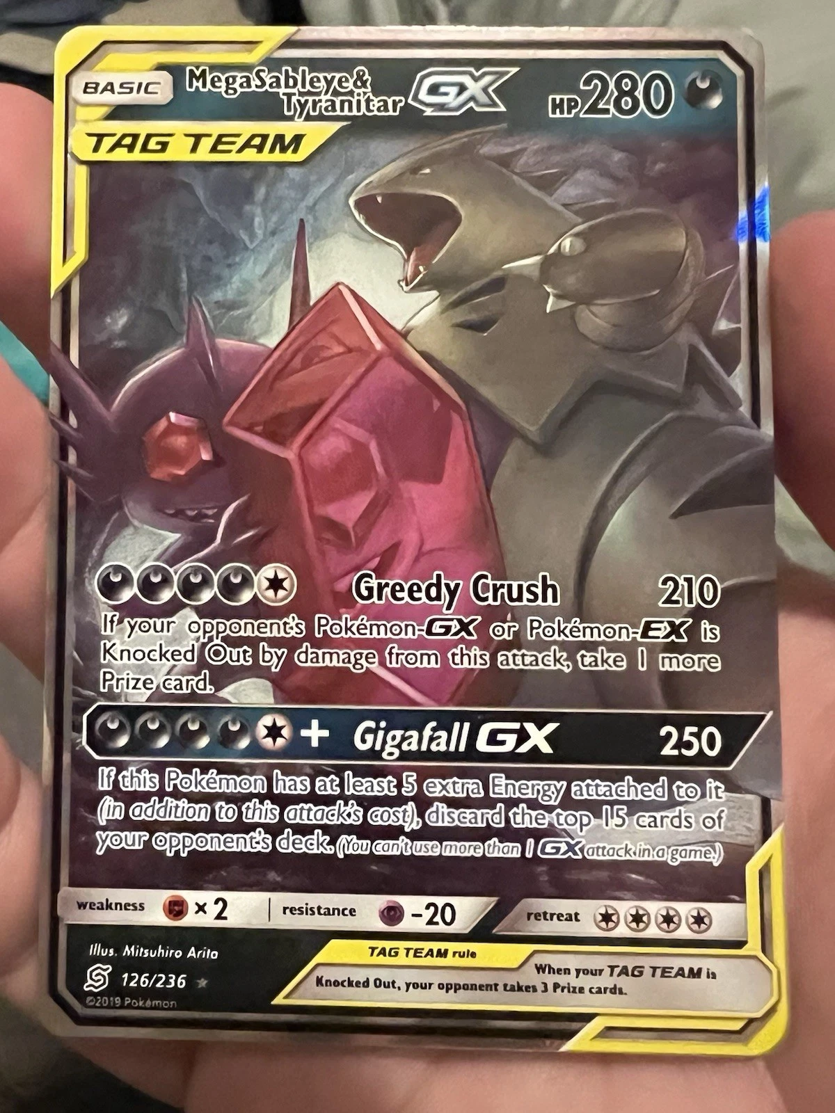 MEGA SABLEYE & TYRANITAR GX 126/236 UNIFIED MINDS TAG TEAM RARE NM POKEMON
