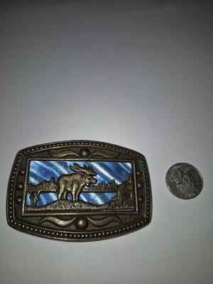 Solid Brass MOOSE Featured BELT BUCKLE  3 3/8'' x 2 3/8'' Marked CII NEW YORK TT9