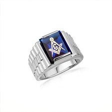 .925 Sterling Silver Men's Symbolic Brotherhood Freemason Masonic CZ Stone Ring