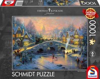 Schmidt Spiele Puzzle 1000 Teile Thomas Kinkade Winterliches Dorf Leinenstruktur