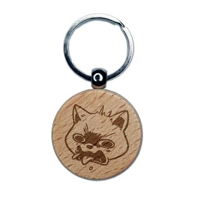 Hacking Coughing Cat Hairball Ugly Funny Engraved Wood Round Keychain Tag Charm
