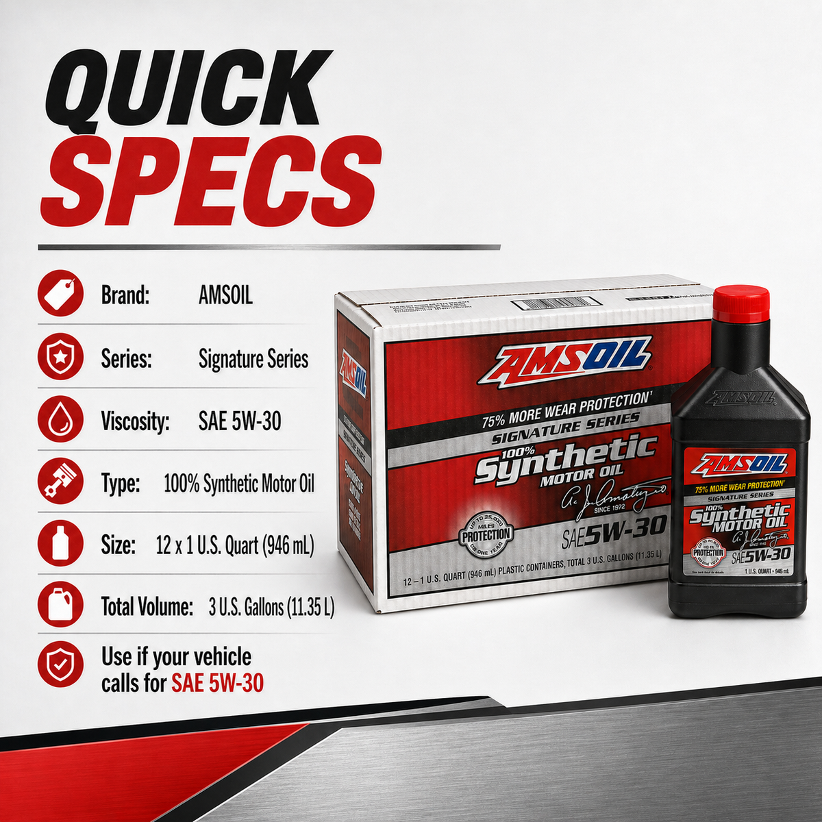 AMSOIL 5w-30 Signature Series Synthetic Motor OIL (1 Case, 12