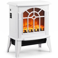 HOMCOM Electric Fireplace, Freestanding Log Burner, LED Flame Effect, White