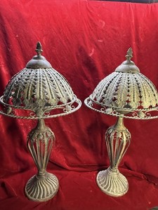 Two Vintage Medal Lamps . Iron Scrollwork
