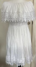 LUNASEA Designer Womens White Lace Dress Off Shoulder Boho Hippie Fairy Sz S EUC