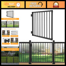 Heavy-Duty 32''H Steel Fence Gate for 36''H Deck, Durable Black Outdoor Access