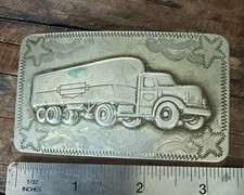 Vintage Semi Truck Stop Trucker Trucking Nickel Silver Belt Buckle