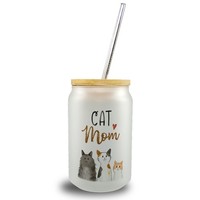 Cat Mom Trinkglas Mit Bambusdeckel Mit Spruch