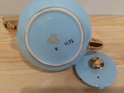 Vintage 1960s Gibson & Sons Gold & Light Blue Teapot Made in